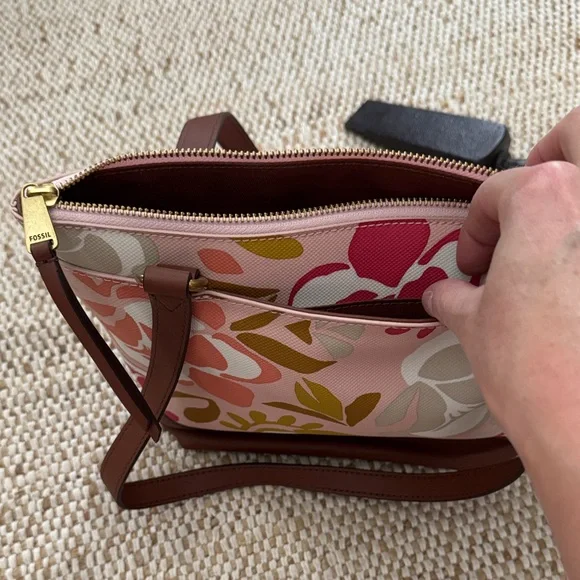 Fossil Women's Pink and Brown Floral Tote - Picture 3 of 3